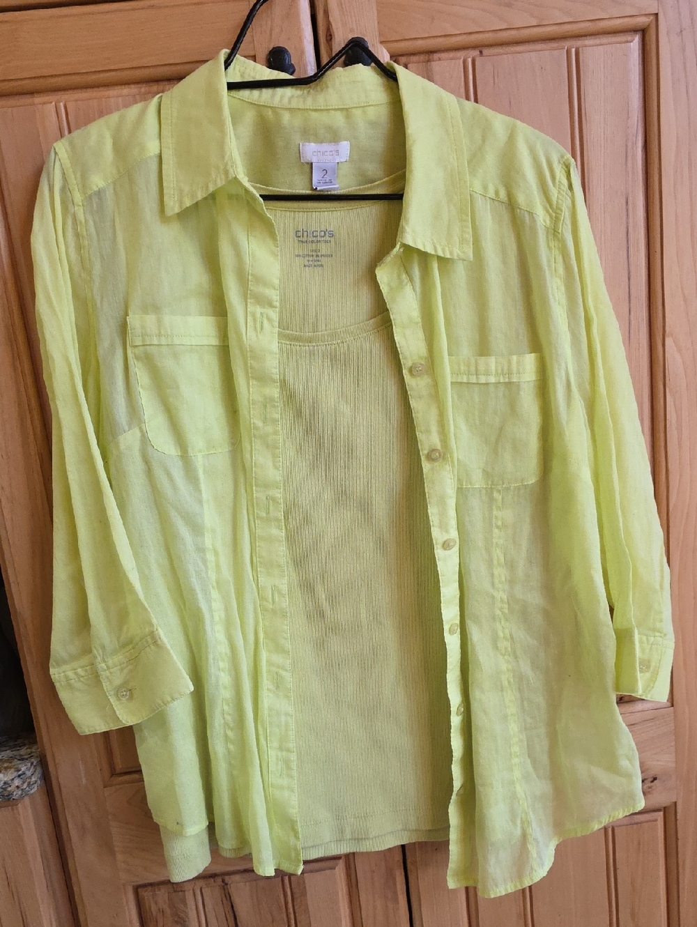 Chico's Bright Yellow Linen Shirt with Matching Tank